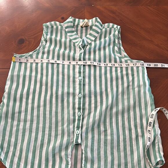Passport Green & White Striped Chiffon Blouse Sheer Size Large Summer - Picture 9 of 10